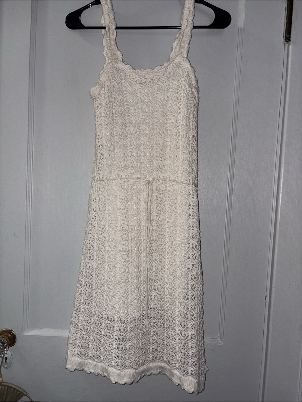 Jessica Simpson Cream Crochet Tie-Waist Midi Dress